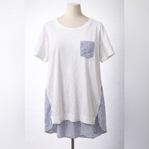 Cotton Bleu Layered Look Top White Blue Stripe Pocket Size L